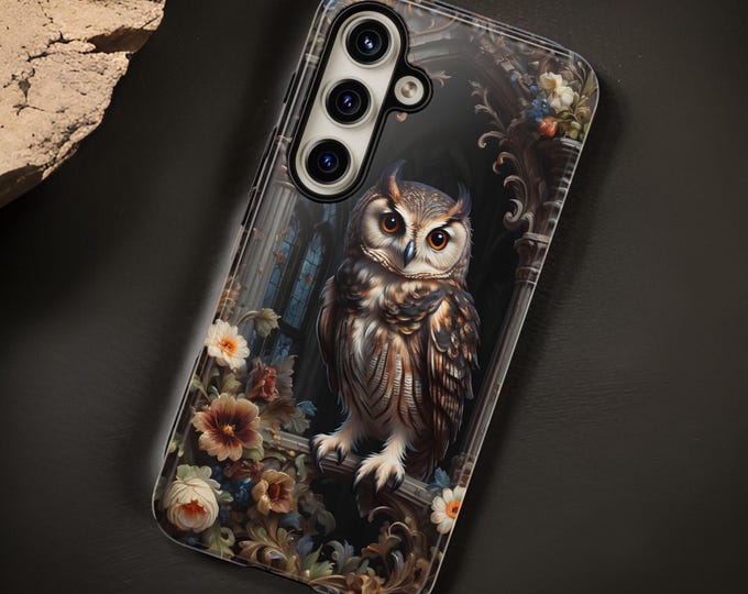 Samsung Phone Case, Gothic Owl Rococo Floral Design, iPhone Samsung S25 S24 S23 S22 Plus Ultra Tough Cases Owl Phone Cover, Floral Phone