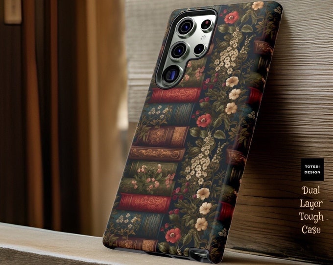 Vintage floral books phone case Samsung S25 S24 S23 S22 S21 Plus Ultra |Victorian Gothic |Glossy or Matte