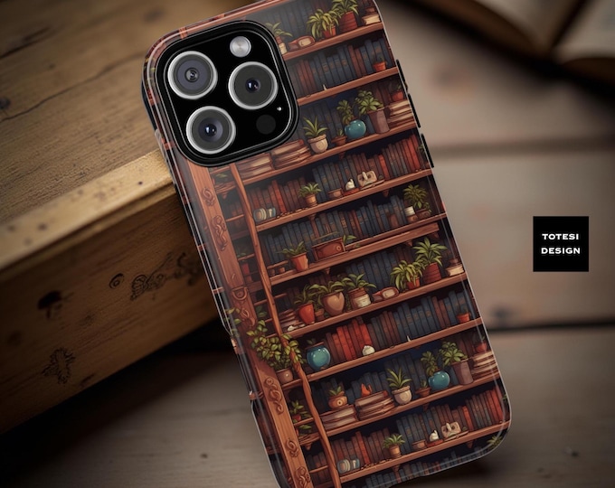 Rustic cute plants bookshelf literary aesthetic| iPhone Cases and Samsung Galaxy Tough Case