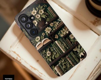 Bookcase Floral Phone Case: Vintage Book Lover Gift Samsung iPhone 17 16 S26 S25