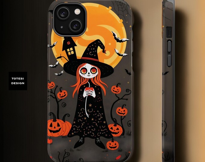 Whimsical Halloween MagSafe iPhone case Witch Pumpkin cute aesthetic dual layer tough phone case 13 14 15 Pro Max Plus Mini| Fall gifts