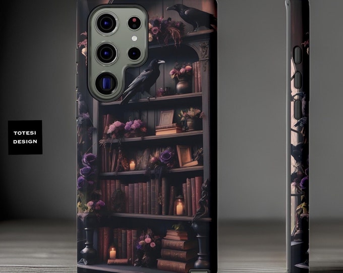 Ravens bookcase Gothic Samsung Galaxy phone cases | dark academia  glossy matte | S24 S23 S22 S21 S20 Plus Ultra | book goth lover gift