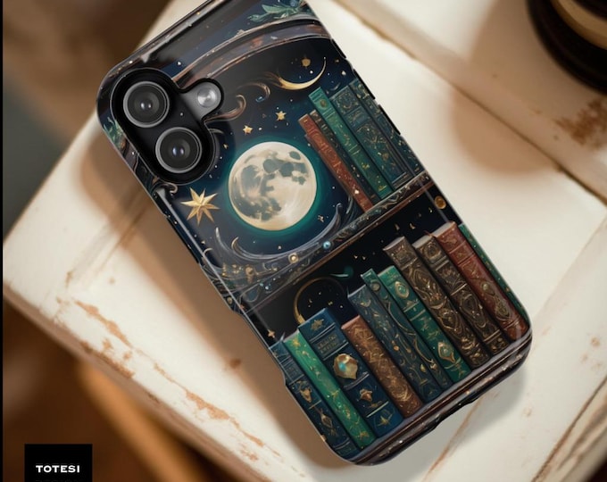 Celestial Bookshelf Green Moon Vintsge Library  MagSafe Case