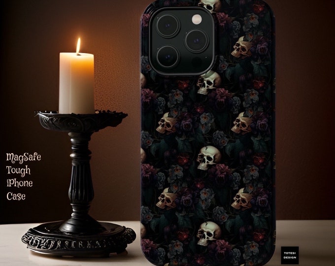Goth Roses Skulls Magnetic  dual layer sturdy iPhone tough case - 13 14 15 Pro Max Plus Mini - Glossy or Matte -Gift for daughter