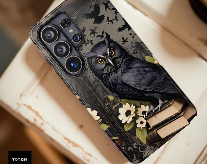 Gothic Owl Phone Case, Dark Academia Book Lover Gift