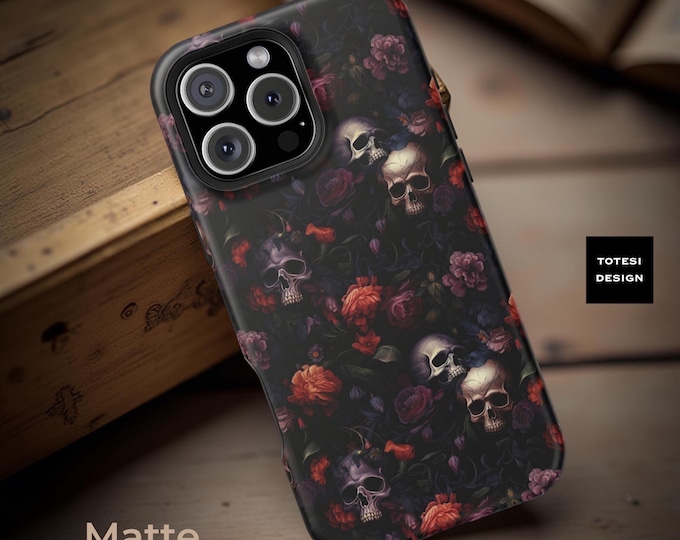 Dark Spooky Halloween Floral Dark Skulls Roses Aesthetic iPhone case -  dual layer tough case- 13 14 15 16 Pro Max Plus Mini - Gift for You