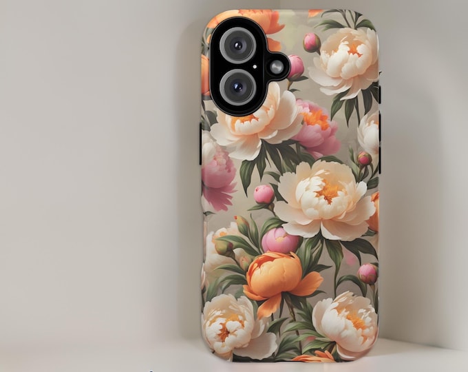 Pretty peonies vintage floral art tough phone cases |Samsung S21, S22, 23, S24  Plus, Ultra |iPhone 16 15 14 13 12 Google Pixel Phone Cases