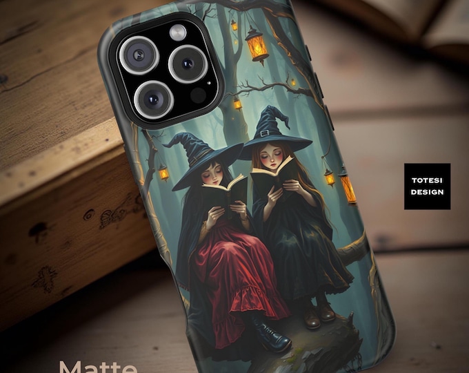 Cute witches Forest MagSafe iPhone 16  tough case Reading Spell Books owls spooky Unique Art 13 14 15 Pro Max Plus Mini | Glossy  Matte