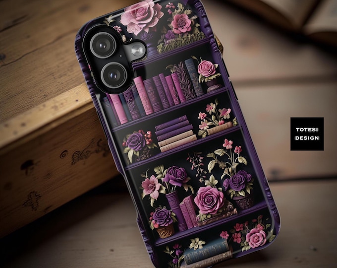 Floral Bookshelf iPhone Case: Pink Purple MagSafe Tough Case