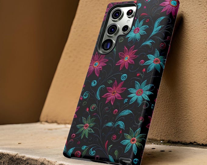 Tough Phone Case Dark Floral  Art Winter Aesthetic, Samsung Galaxy Case S24 S23 S22 S21 Plus Ultra, Google Pixel, iPhone 16 15 14 13 12