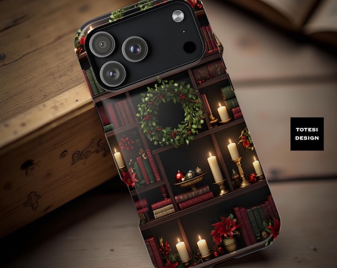 Cozy Xmas Bookcase dark academia iPhone dual layer sturdy case 13 14 15 16 17 | Gift for Daughter