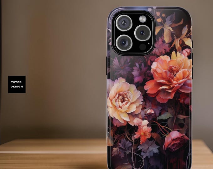 Dark Floral Academia, Samsung Galaxy Tough Case S25 S24 S23 S22 S21 Ultra Plus| iPhone  16 15 14 13 12 11 Pro Max Plus Glossy Matte