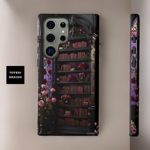 Dark Academia Floral Goth Bookcase iPhone case 15 14 13 12 11 Pro Max Plus Pro , UltraGlossy Matte