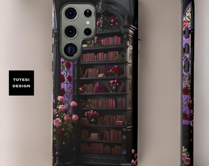 Dark Academia Floral Goth Bookcase iPhone case 15 14 13 12 11 Pro Max Plus Pro , UltraGlossy Matte