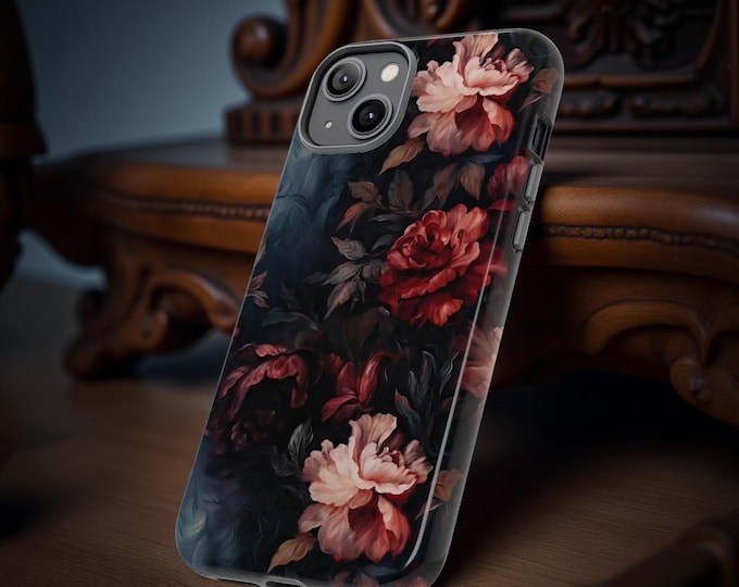 Gothic Floral Tough Cases - Samsung S25 S21 S23 Google Pixel 9 7 iPhone 16 15 14 13 Pro Max Plus, Dark Academia Phone Covers, Protective