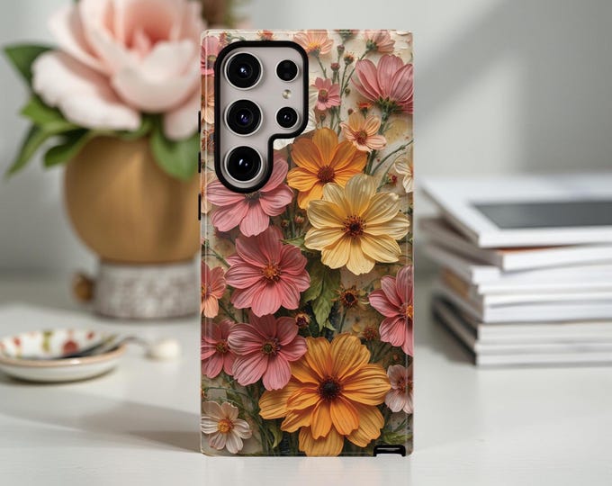 Pretty Phone Cases, Pastel Spring Unique Flower Art, Gift for Her, iPhone 16 15 14 13 12 Samsung S25 S24 S23, Sturdy Tough Protective Cover