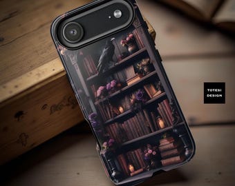 Ravens bookcase Gothic Dark fantasy phone case