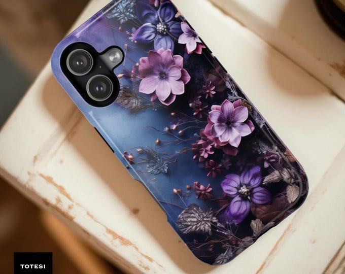 Floral Purple iPhone Case: MagSafe Compatible, Durable Dual-Layer Protection