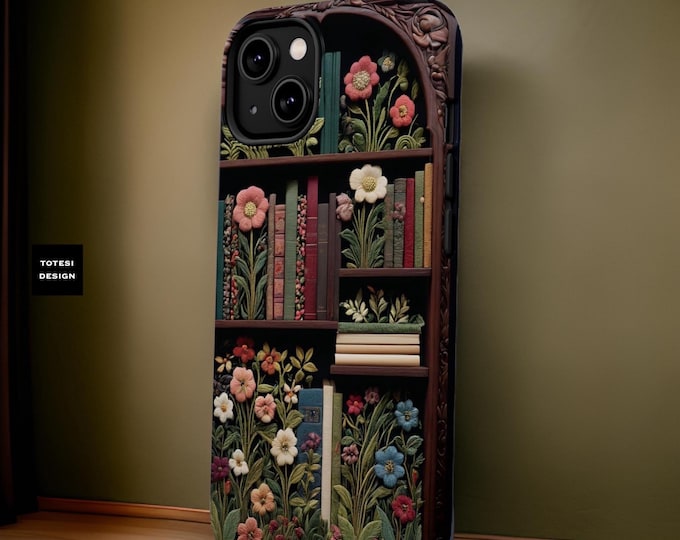 Magnetic Tough Cases for iPhone, Cute Vintage Bookcase Design, Gift for Bookworm, Book Lover, Reader, Bookshelf Phone Cover, MagSafe