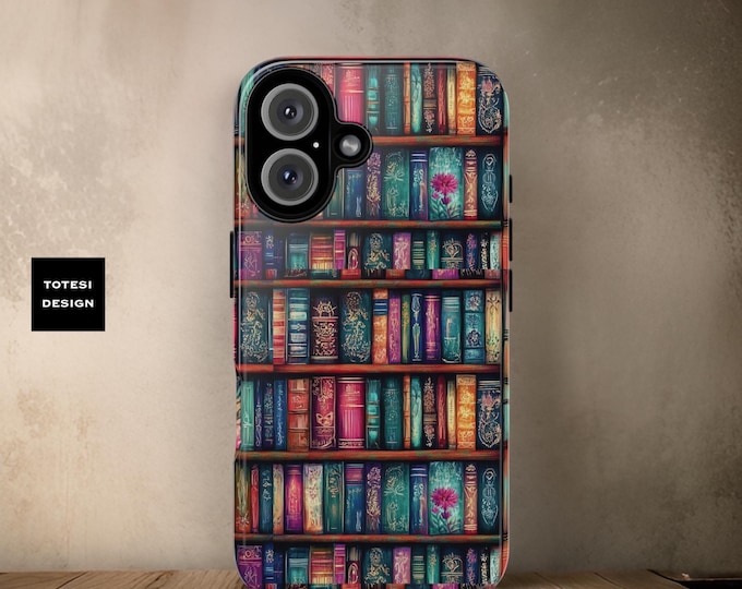 Phone Cases, Colorful Vintage Library Books Bookish Book Nerd iPhone Samsung Tough Cases | Gift for Book Worm, iPhone 16 15 14 13 12 11 S25