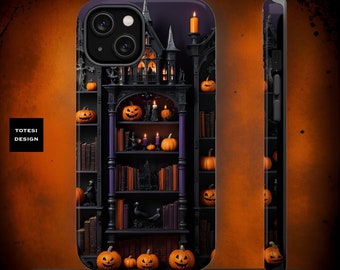 Gothic Halloween Bookshelf iPhone Case, Dark Academia MagSafe Tough Case