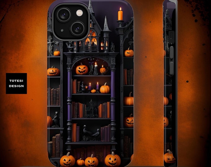 Gothic Halloween pumpkins books iPhone case MagSafe iPhone case Dark Academia aesthetic 13 14 15 Pro Max Plus Mini Glossy Matte