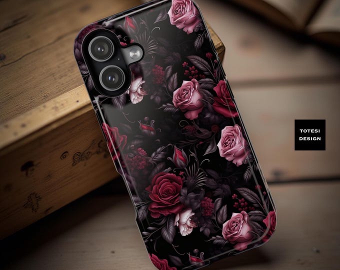 Dark Berry Roses iPhone MagSafe Case: Gothic Floral Tough Case