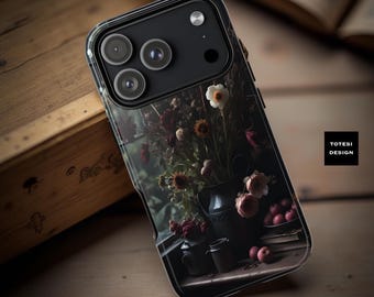 Dark Floral Goth Tough Phone Case: Vintage Cottagecore Design