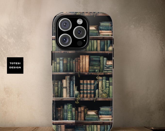 Bookshelf Phone Cases, Cute Green Library Books Phone Cases, Book Worm Reader Student Gift, Samsung Galaxy S25 S24 S23 Ultra, iPhone 16-11