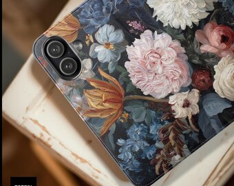 Vintage Floral Bouquet Wallet Faux Leather Flip Case | Dark Baroque Flower Phone Wallet
