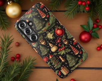 Vintage Winter Christmas iPhone dual layer sturdy  tough case 16 15 14 13 12 11 Pro Max Mini Plus |Samsung Google  Glossy or Matte