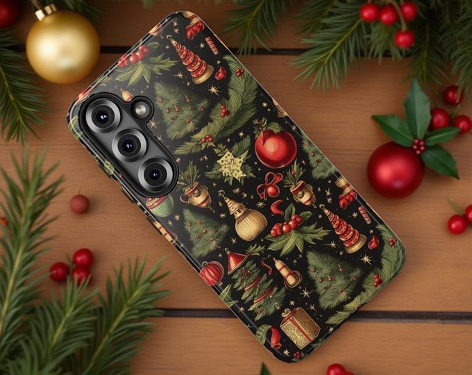 Vintage Winter Christmas iPhone dual layer sturdy  tough case 16 15 14 13 12 11 Pro Max Mini Plus |Samsung Google  Glossy or Matte