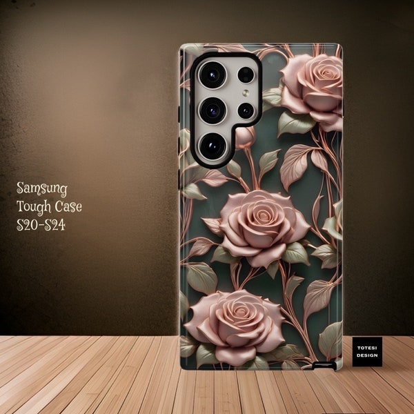 Chic Art Nouveau rose gold green Roses Aesthetic| Samsung Galaxy Tough Cell Phone Case S24 S23 S22 S21 Plus Ultra| Glossy Matte