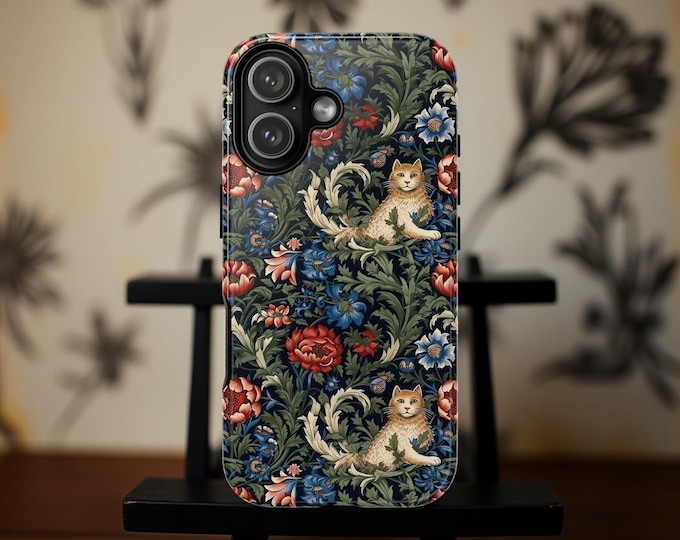 Art Nouveau Floral Cat Tough Phone Case: iPhone & Samsung