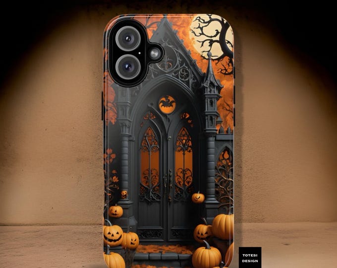 Spooky Halloween Gothic Gate Pumpkins iPhone Tough Dual layer case 16 15 14 13 12 11 Pro Max Plus Pro Mini  Plus Ultra Glossy Matte