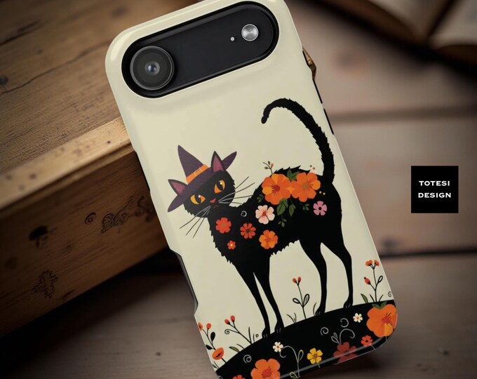 iPhone Case Witchy whimsy black cat MagSafe magnetic 17 16 15 14
