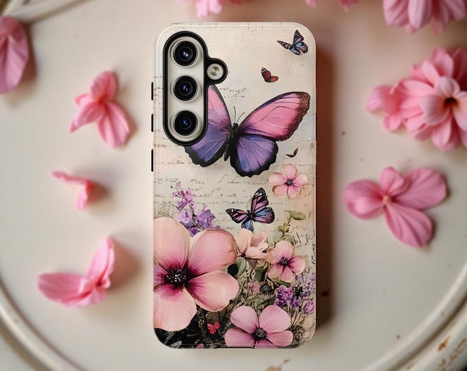 Pastel floral butterfly Phone Case, Coquette style,  Samsung iPhone Tough Sturdy Protection, Shabby Chic, Glossy Matte, Floral Design