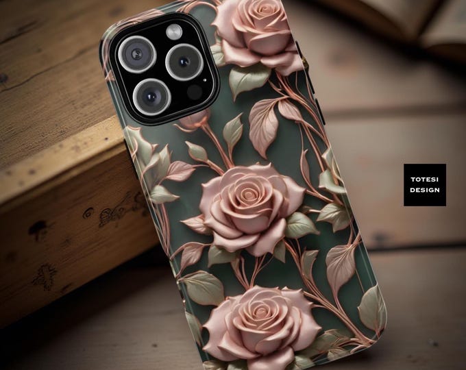 Chic Art Nouveau rose gold green Roses Aesthetic| Samsung Galaxy Tough Cell Phone Case S25 S24 S23 S22 Plus Ultra| iPhone 17 16 15 14 13 Pro