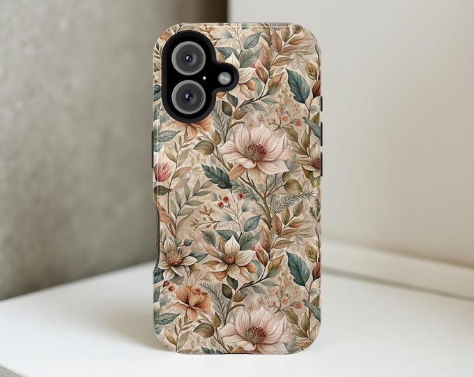 Rustic Nature Leaves Magnetic Tough Case - iPhone Protective Cover, MagSafe 13 14 15 16 Pro Max Plus, Birthday Gift Her, Custom Phone Case,