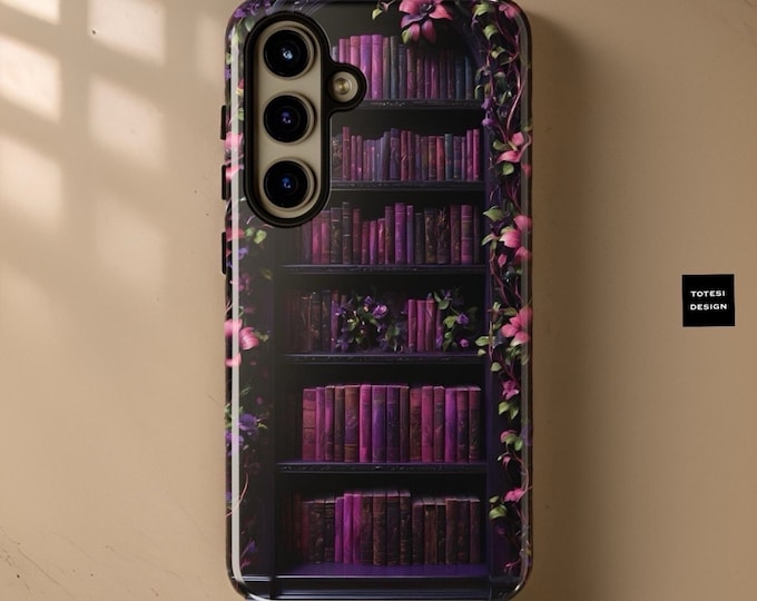 Purple Goth dark academia books floral purple Samsung Galaxy phone cases  | sturdy dual layer | glossy matte | S24 S23 S22 S21 Plus ultra
