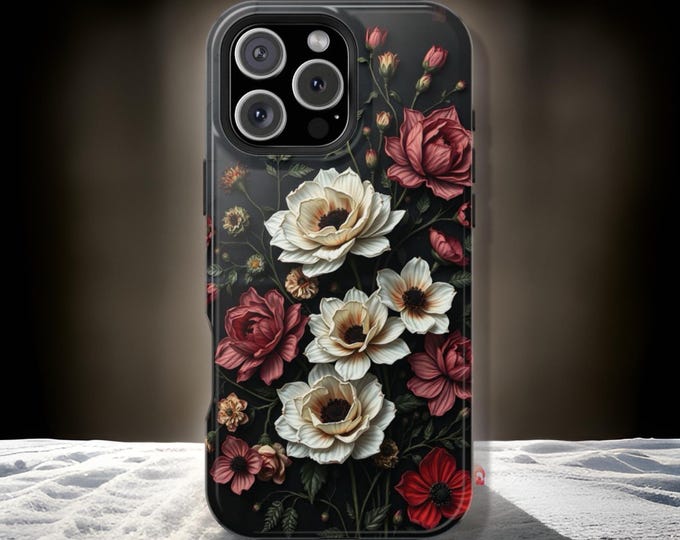Dark floral gothic Magnetic iPhone tough phone cases 16 15 14 13 12  Plus Pro Max Mini Glossy matte  Gift for birthday