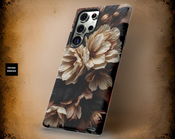Dark Floral Academia, Samsung Galaxy  tough phone cases S22, S23 S24 S25 Plus, Ultra| ornamental Victorian Gothic floral,Glossy or Matte