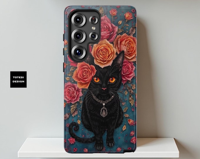 Cute Black Cat Roses Vintage VibePhone Case Gift for cat lovers, Samsung S25 S25 S23 Plus ultra, iPhone 16-11, Google Pixel 9-6