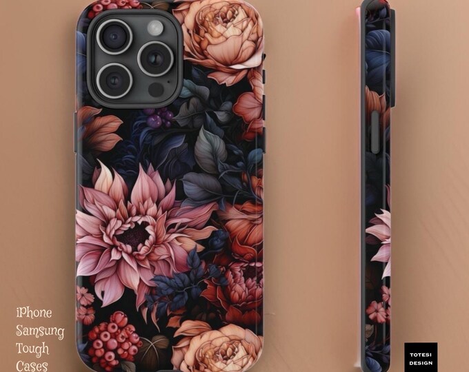 Chic dark floral aesthetic Samsung Galaxy Tough Case S24 S23 S22 S21 Plus Ultra| iPhone 11 12 13 14 15 Glossy or Matte