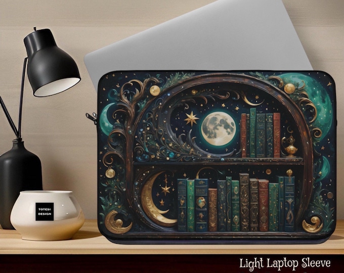 Fantasy Celestial Bookshelf Laptop Sleeve, Padded Macbook, 12 13 15 inch Magical Gift for Her, Daughter, Niece, Birthday, Protective Case