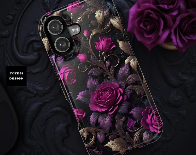 Dark Floral Academia MagSafe iPhone Case: Impact-Resistant, Glossy or Matte