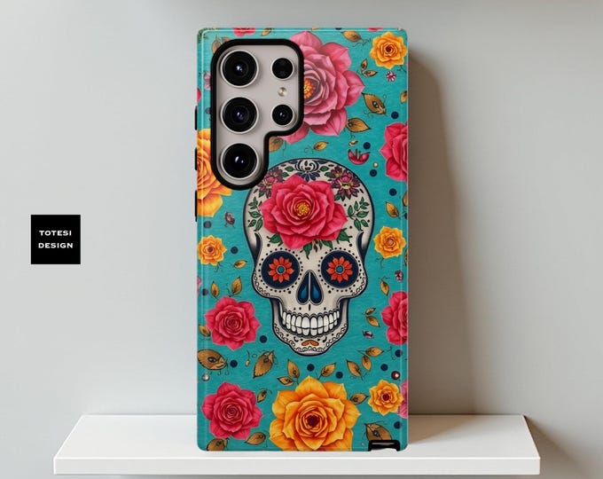 Summer Floral Skull Art Phone Case, Vibrant Floral Protective Cover, Day of the Dead Gift, Unique Tech Accessory, Phone Accessories