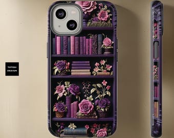Goth dark academia books floral bookish book nerd iPhone  Samsung, Google, books phone case, 16 15 14 13 12 11 S24 S23 S22| Gift book worm