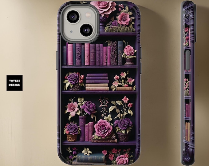 Goth dark academia books floral bookish book nerd iPhone  Samsung, Google, books phone case, 16 15 14 13 12 11 S24 S23 S22| Gift book worm