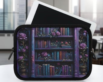 Floral Goth Bookshelf Tablet Sleeve: Dark Academia Book Lover Gift